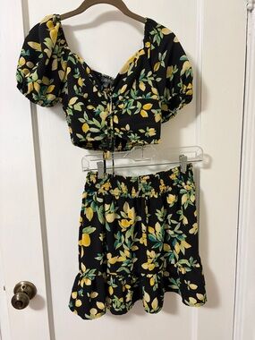 Lily Rose Black Lemon & Leaf Print Two-Piece Set